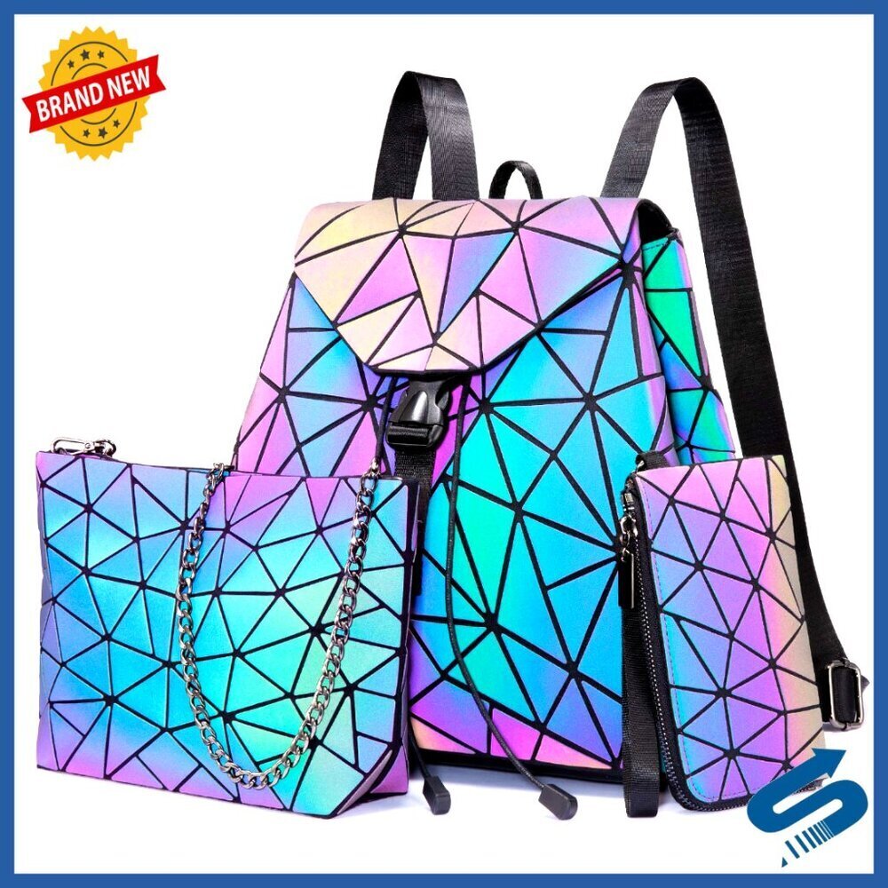 Geometric Holographic Crossbody Bag Set Y2K Reflective Chic Purse Wallet Combo